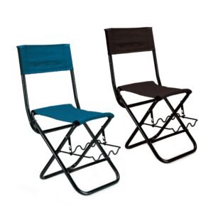 <p>Sklopiva stolica s držačem za štap i remenom za rame. Aluminijski okvir i elementi od tkanine.</p>