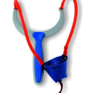 <p>Praćka s snažnim gumicama i čašicom srednje veličine s unutarnjim plastičnim nosačem. Rezervne gumice uključene.